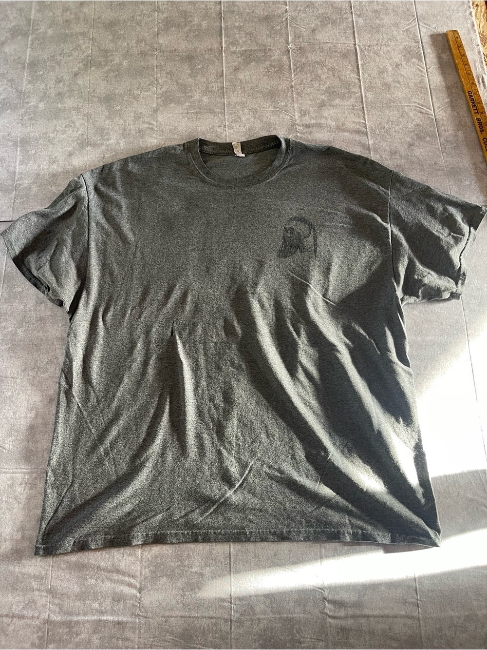 Gildan Men's Charcoal Short Sleeve Crewneck Tee with Faint Chest Graphic